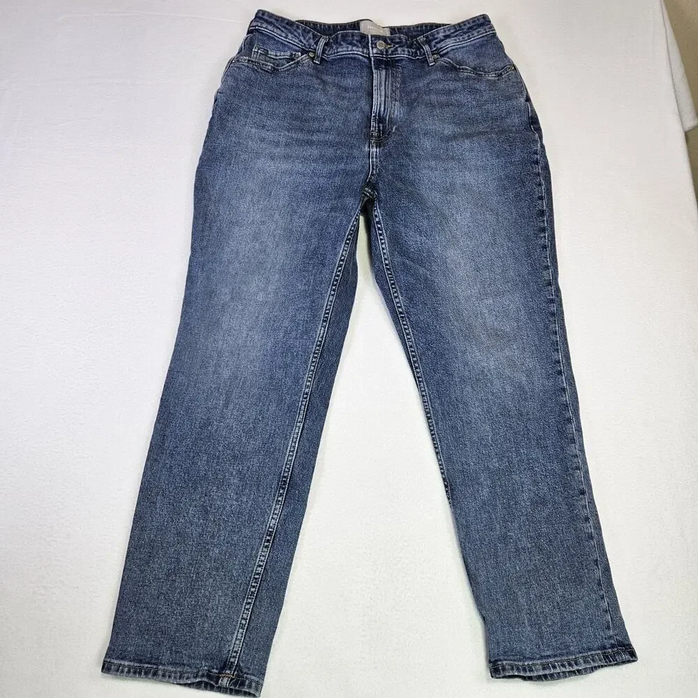 Everlane Curvy Cheeky Jeans Womens 33R 34x28 Organic Cotton Blue Rigid Denim 16